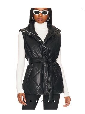 😍Blank NYC Black Quilted Faux Leather Belted Vest XS